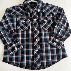 Vtg Wrangler Kids Western Shirt Pearl Snaps Long Sleeve Rodeo Boys XXS 2T-3T